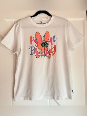 Psycho Bunny Robert White Graphic 100% Pima Cotton Logo T-shirt 4 S